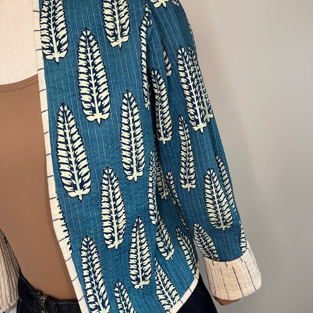 Quilted Cotton Reversible Leaf Pattern Women's Ja… - image 3